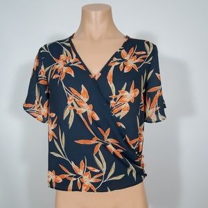 NWOT Sienna Sky Teal Criss Cross Floral Blouse